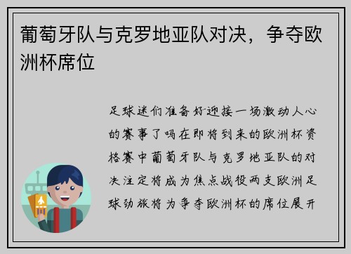 葡萄牙队与克罗地亚队对决，争夺欧洲杯席位